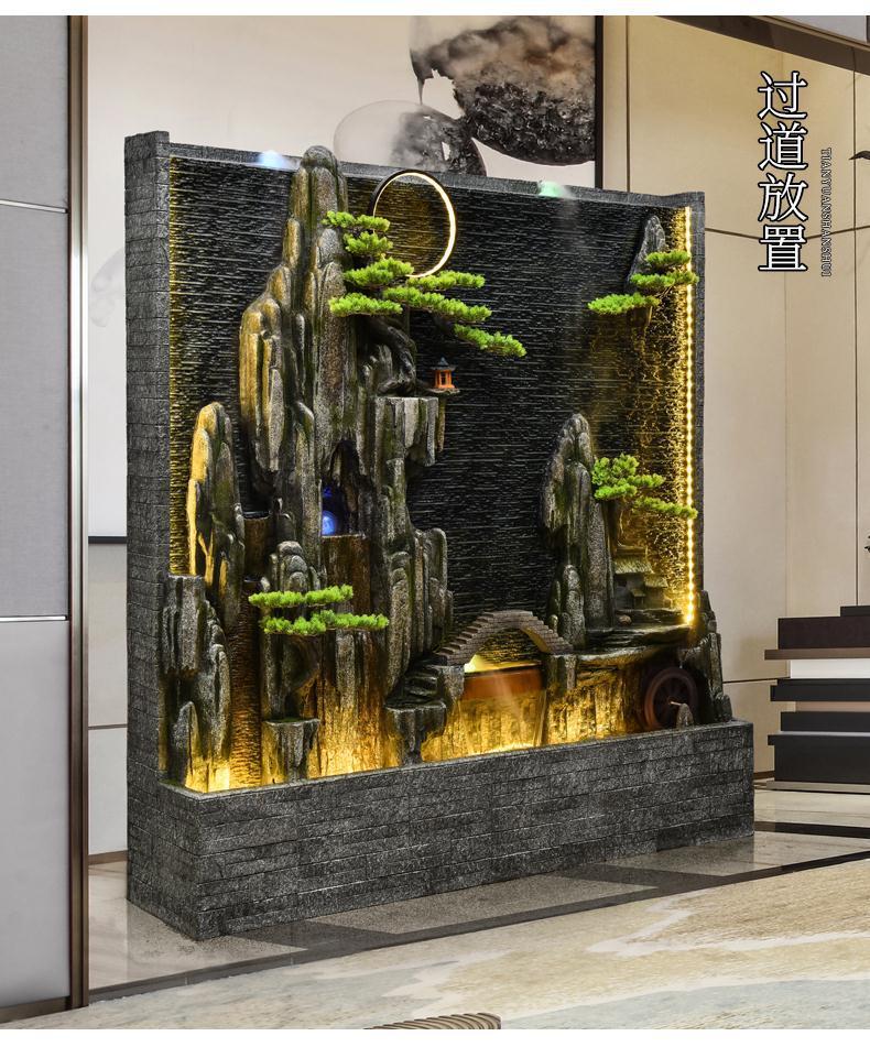 大型假山水幕墙流水隔断屏风客厅会所背景墙庭院造景水景观可养鱼