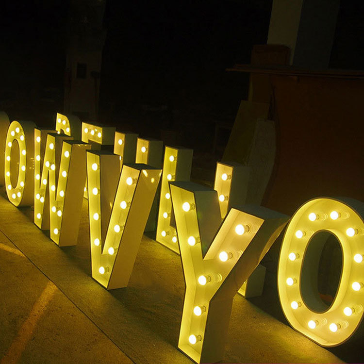 招牌不锈钢字壳夜间发光字户外灯泡字环保高亮球泡大字