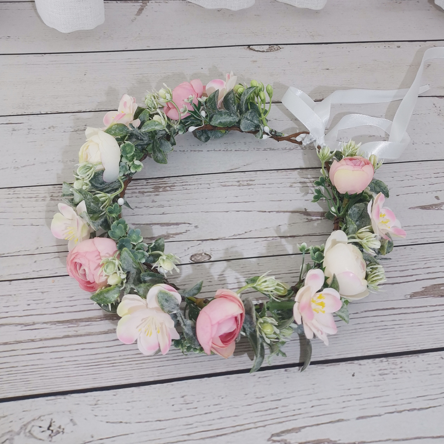 茉莉花新娘花环发带手工藤条花朵发箍海边沙滩度假婚纱摄影发饰