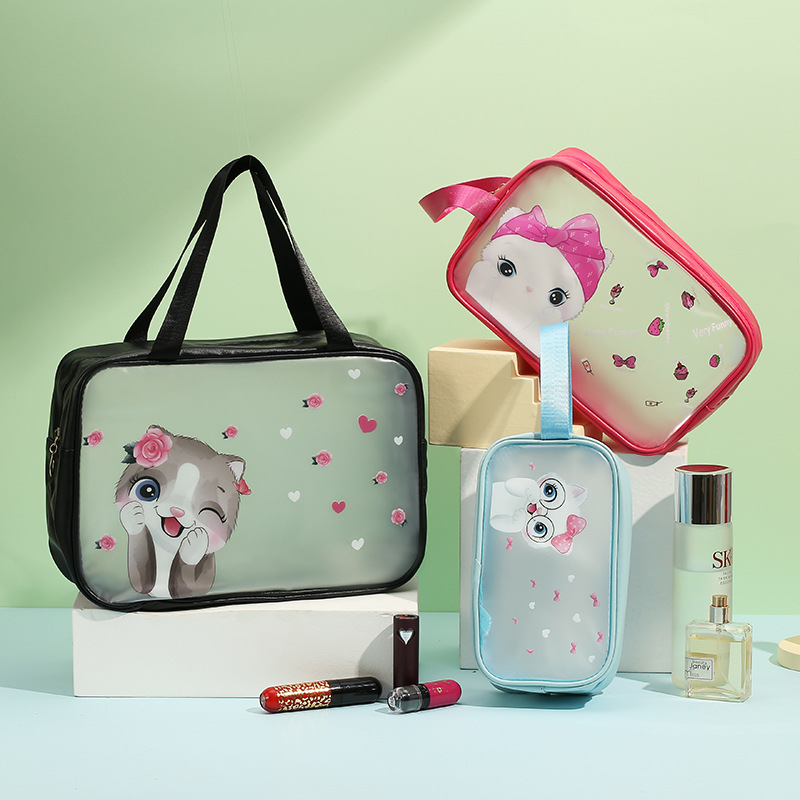 New Dry Wet Separation Cosmetic Bag Creative Design Kitty Printing Toiletries Storage Bag Wash Bag Wholesale