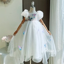 女童白色泡泡袖公主裙24夏季新品女孩六一表演服蝴蝶结长裙生日裙