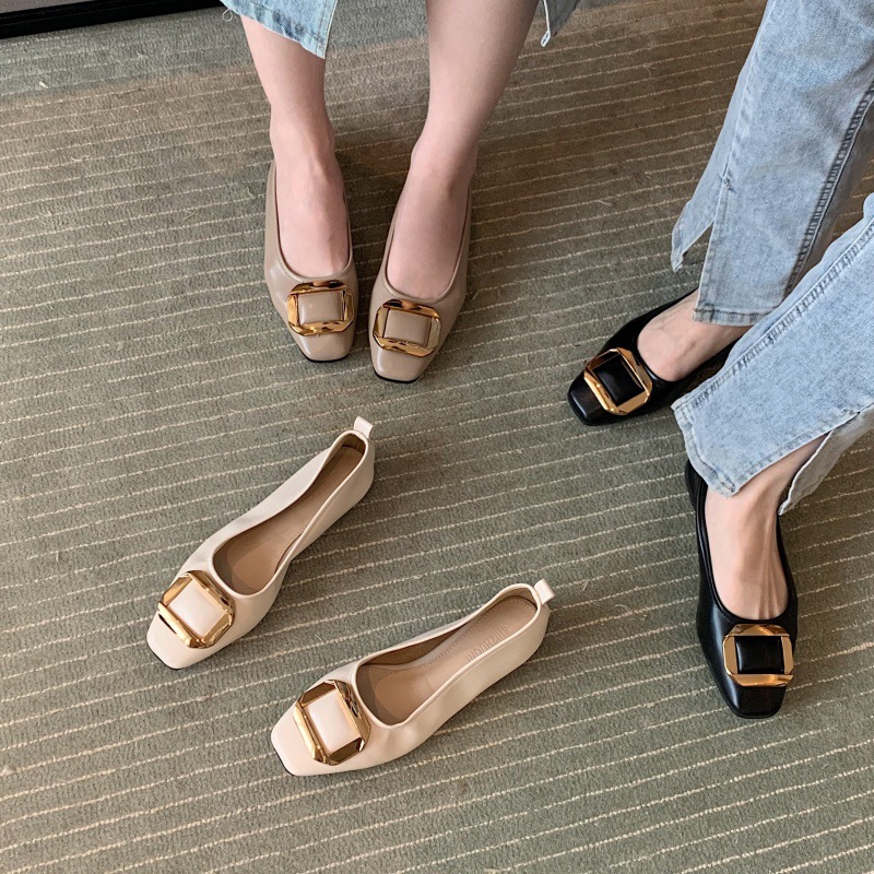 软皮单鞋女平跟2024年新款方头浅口奶奶鞋女平底单鞋-阿里巴巴