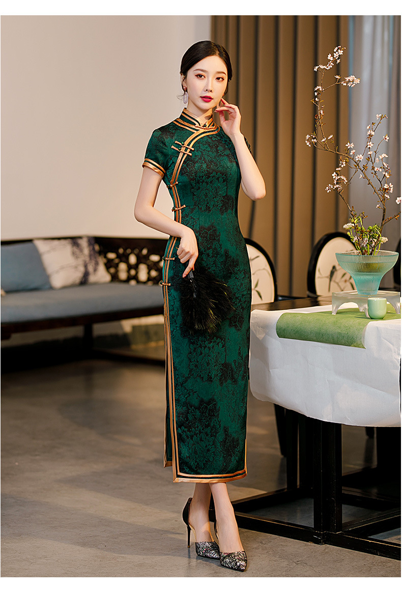 318古圣娇旗袍长款春夏新款改良显瘦新式宴会日常妈妈装连衣裙女