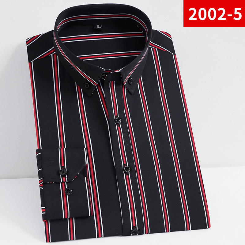 2022 Spring Striped Shirt Men's Long-Sleeved Stretch Slim Shirt Men's Business Light Luxury Leisure Iron-Free Shirt