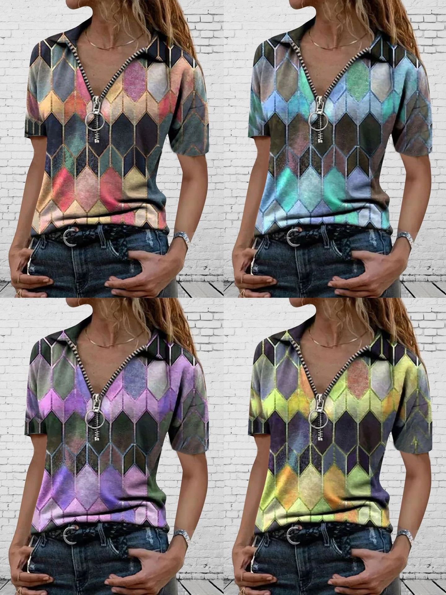 欧美跨境春夏亚马逊新款V领上衣T恤打底衫