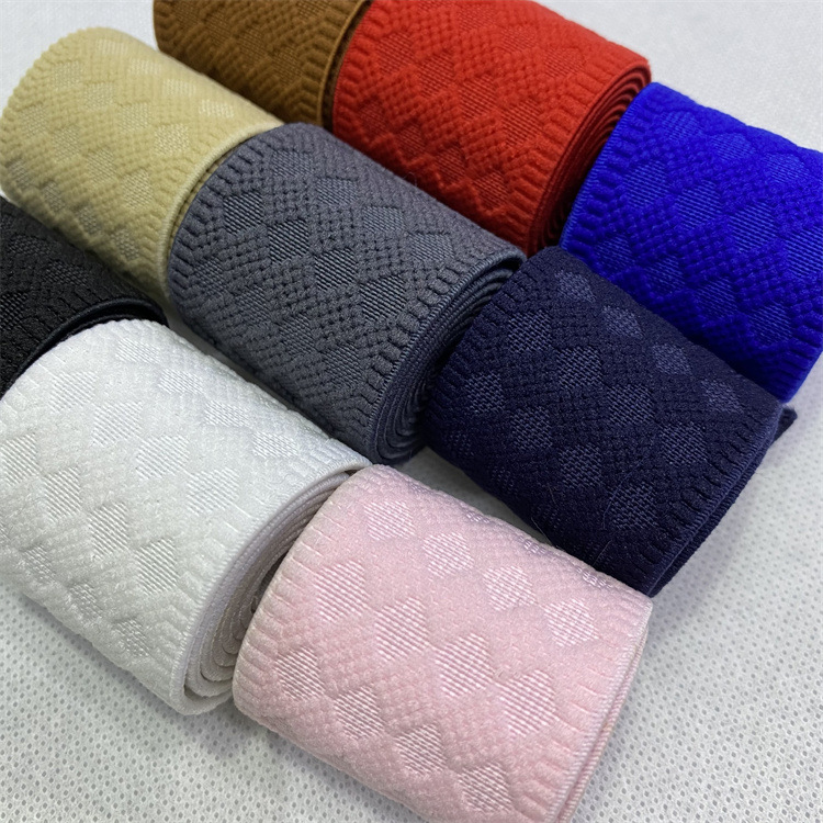 Factory in Stock 4cm Encryption High Elastic Plaid Jacquard Color Elastic Band for External Use Waist of Trousers Skirt Waist Flat Elastic Ribbon