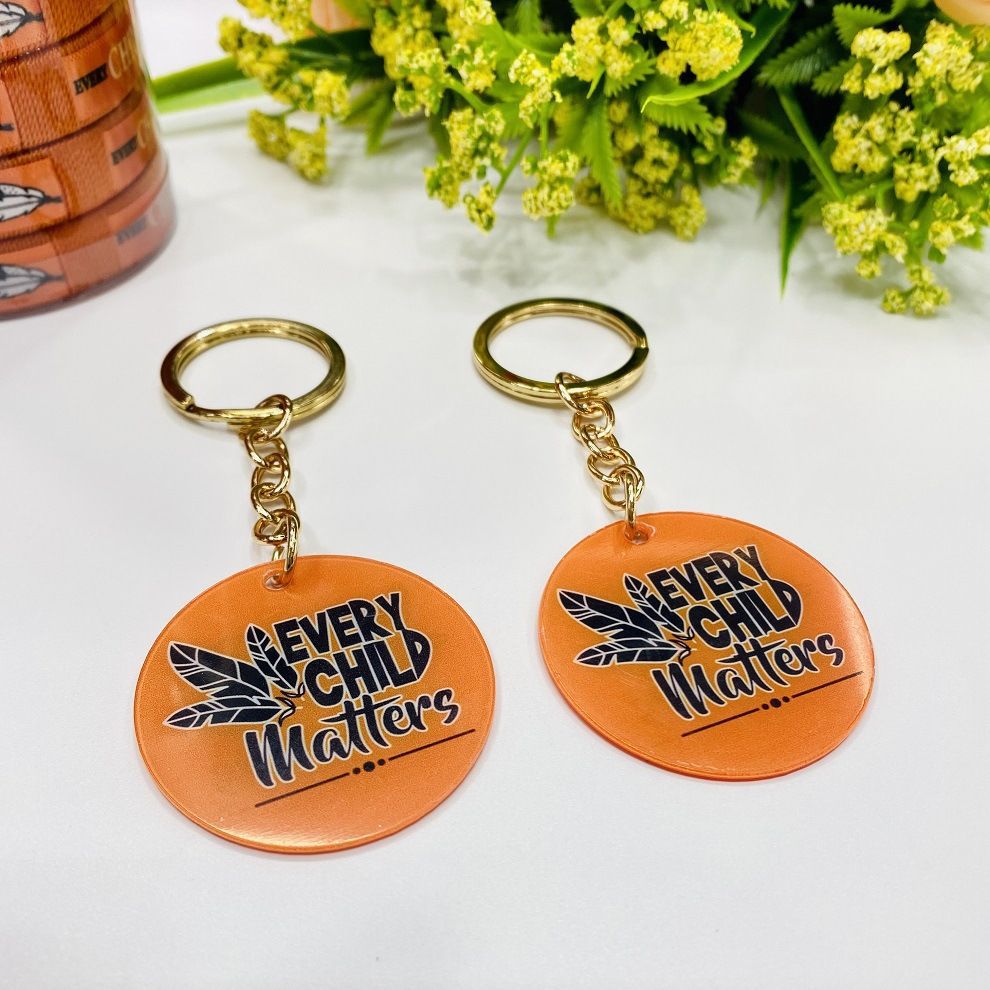 Cross-Border European and American ECM Orange Feather Keychain Orange Every Child Matters Key Chain