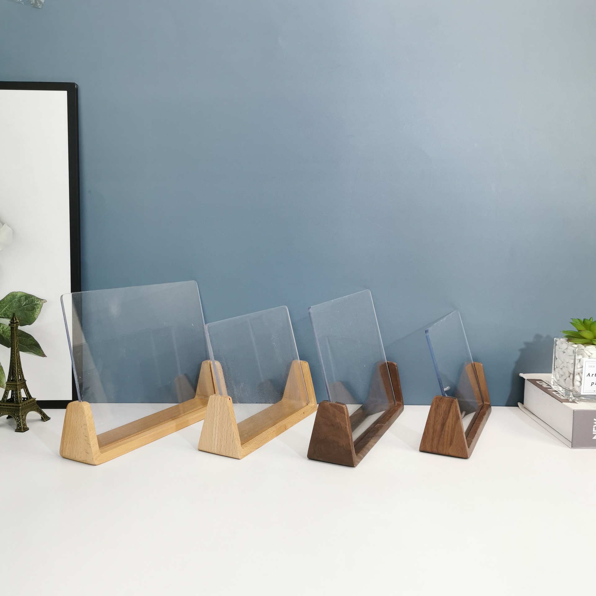 木质u型相框杂品木制木底座台历明信片榉木底座支架可印logo