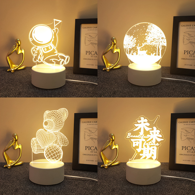 New Exotic 3D Small Night Lamp Wholesale Picture Creative Gift Bedside Table Lamp Cross-Border Atmosphere Acrylic Logo