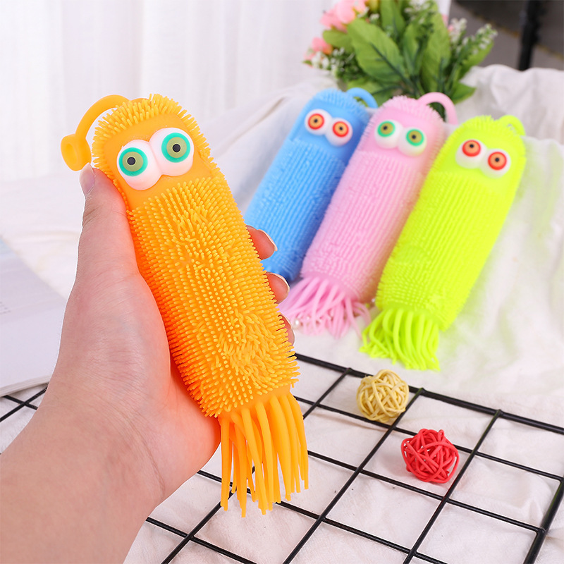 Eye-Catching Octopus Vent Ball Elastic Plastic Ball Cartoon Caterpillar Luminous Toy Night Market Stall Flash Corn Balls