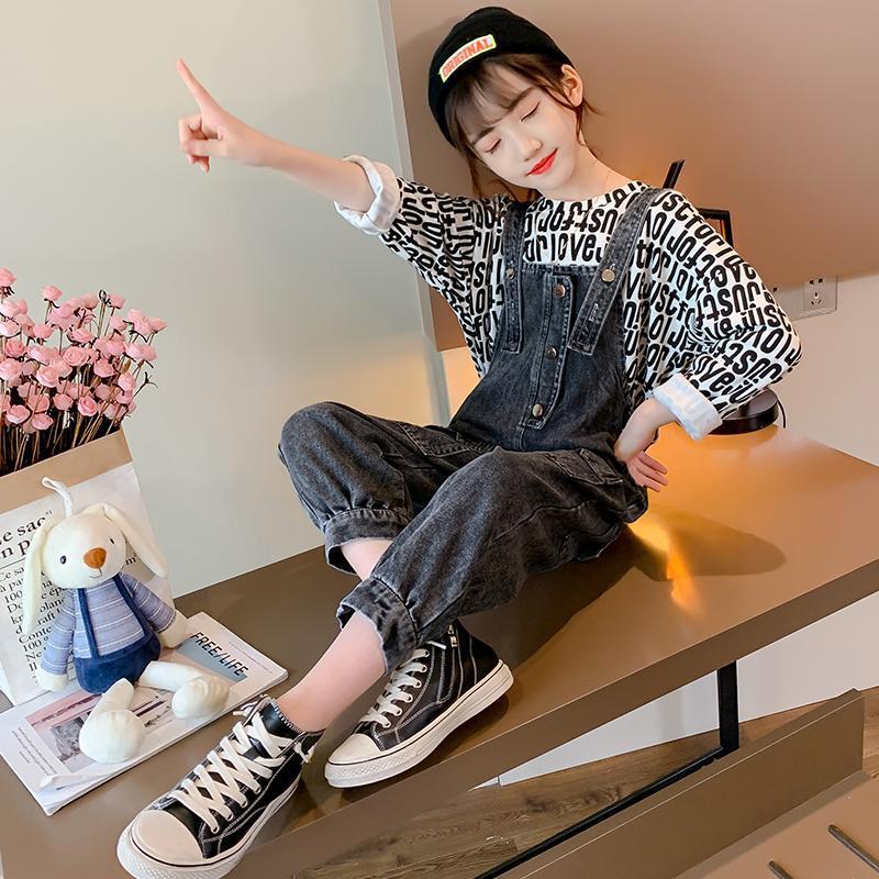 女童秋装套装大童春秋网红洋气时髦背带裤12岁女孩霸气炸街两件套