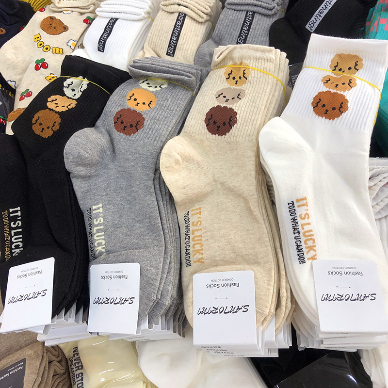 etna韩国袜子东大门女短袜卡通动漫头像少女袜束腰纯色女生中筒袜