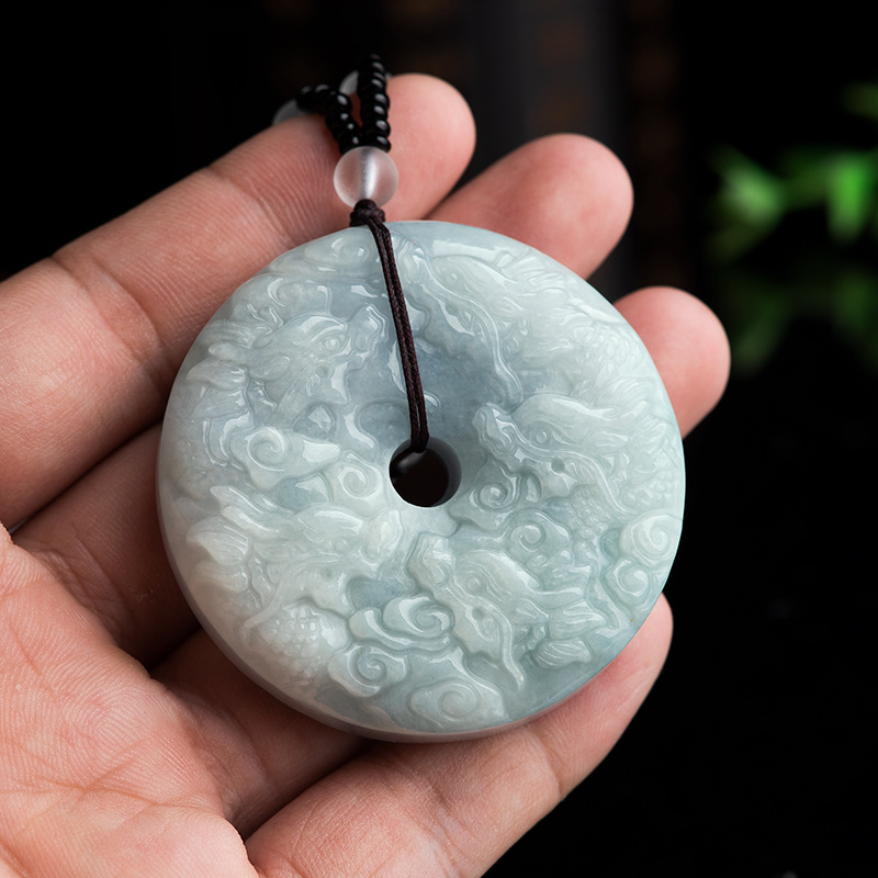 天然缅甸a货翡翠九龙护主生肖龙平安扣冰种玉石吊坠挂件四会玉器