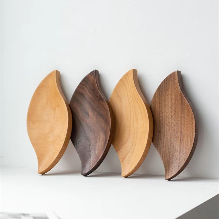 黑胡桃木创意花瓣盘实木木盘子日式下午茶点心盘木质咖啡托盘杯垫