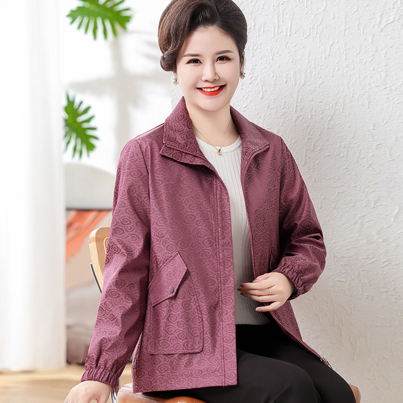 翻领中老年女秋装码胖妈妈春秋夹克碎花风衣外套加肥加大新款2024