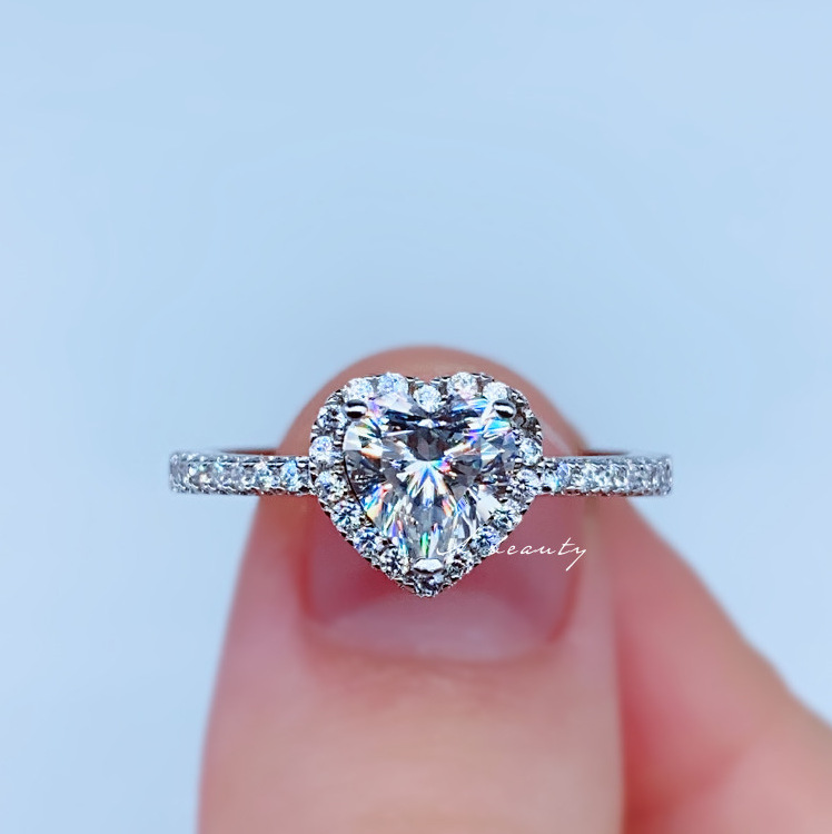 正品欧美钻戒女一克拉爱心形钻石戒指情侣时尚豪华求婚结婚送女友