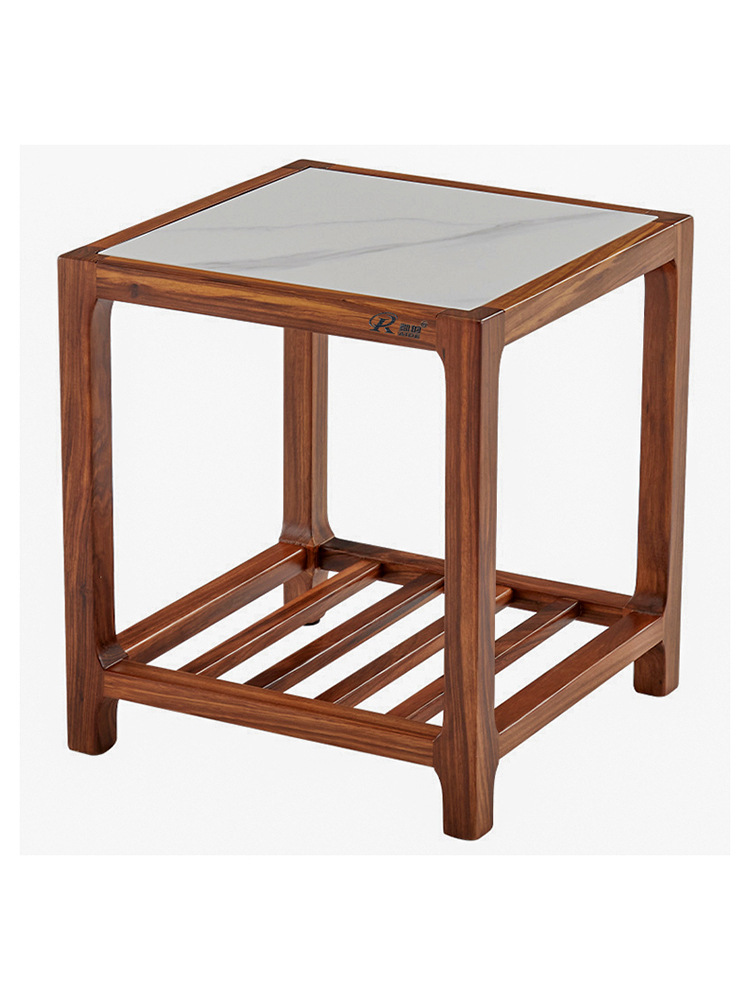 新中式乌金木岩板边几原木小茶几实木沙发边柜侧边柜 可