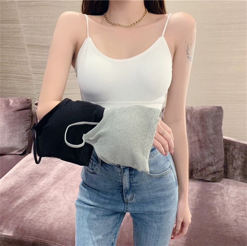 2022 夏季韩版学生少女防走光美背内衣舒适裹胸打底背心吊带胸垫