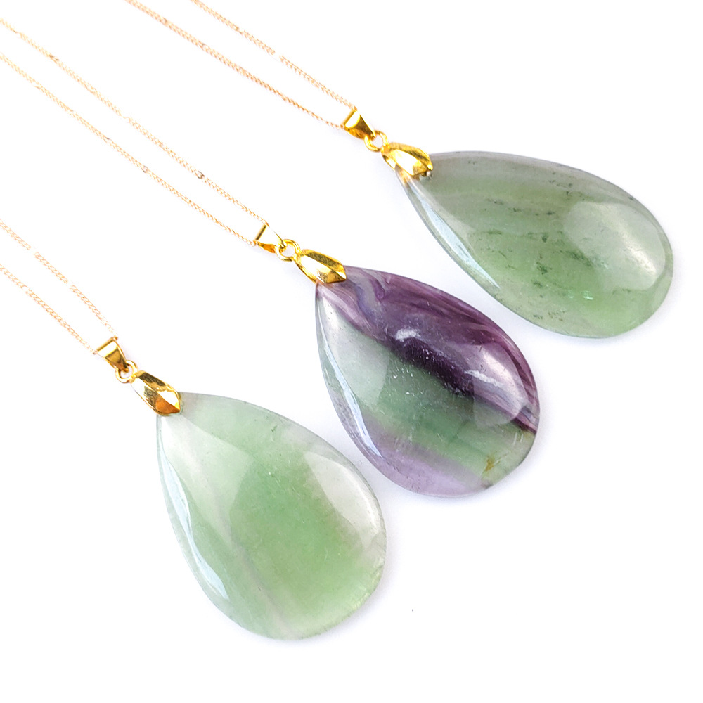 速卖通新款 天然绿萤石吊坠 七彩莹石晶体通透不规则多款玉石项链