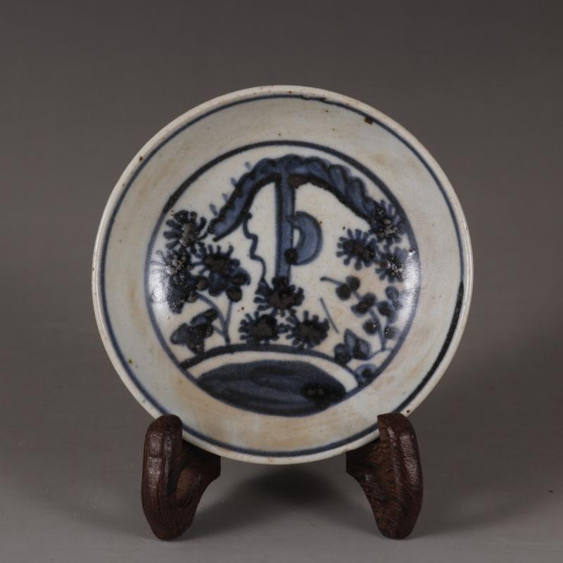 民国手绘青花花卉纹酱料碟醋碟民间老瓷器小盘子老旧货古董老物件