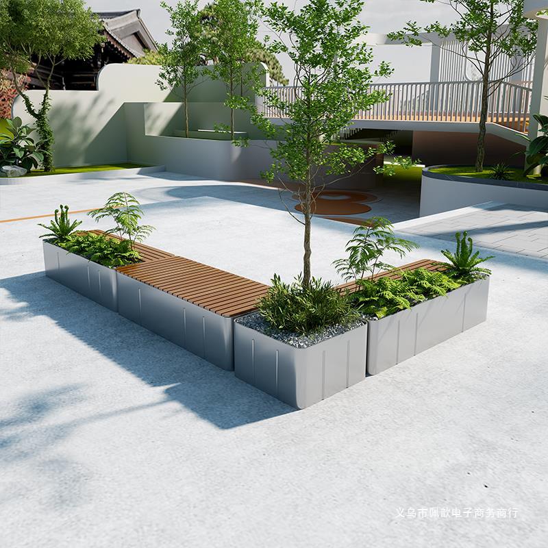 防腐木户外景观公共休闲座椅休息椅创意花池组合广场公园花坛坐凳