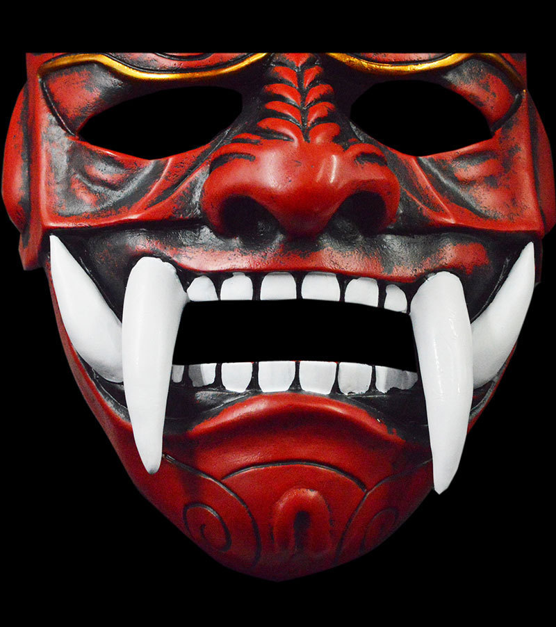 日式赤般若cos恐怖鬼脸獠牙魔王树脂万圣节集会演出面具挂摆件