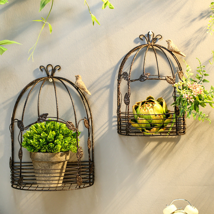 墙面墙上铁艺花架复古鸟笼壁挂置物架挂饰墙饰庭院装饰墙壁挂件