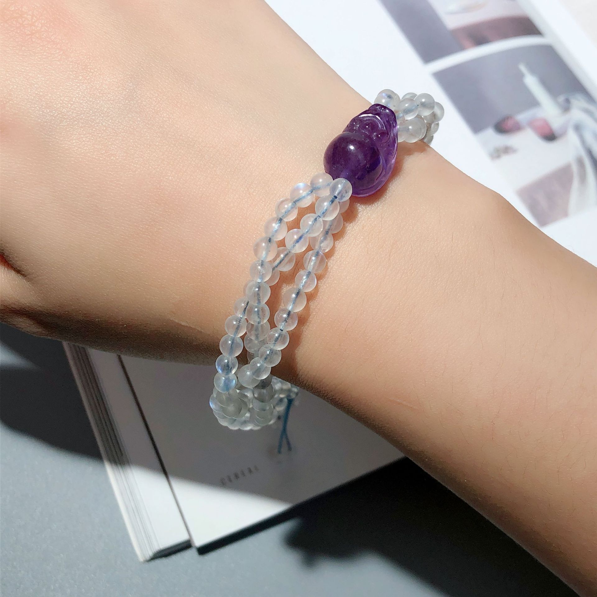 白月光紫晶貔貅手编绳手绳手链单圈手串手工饰品串珠配饰首饰礼品