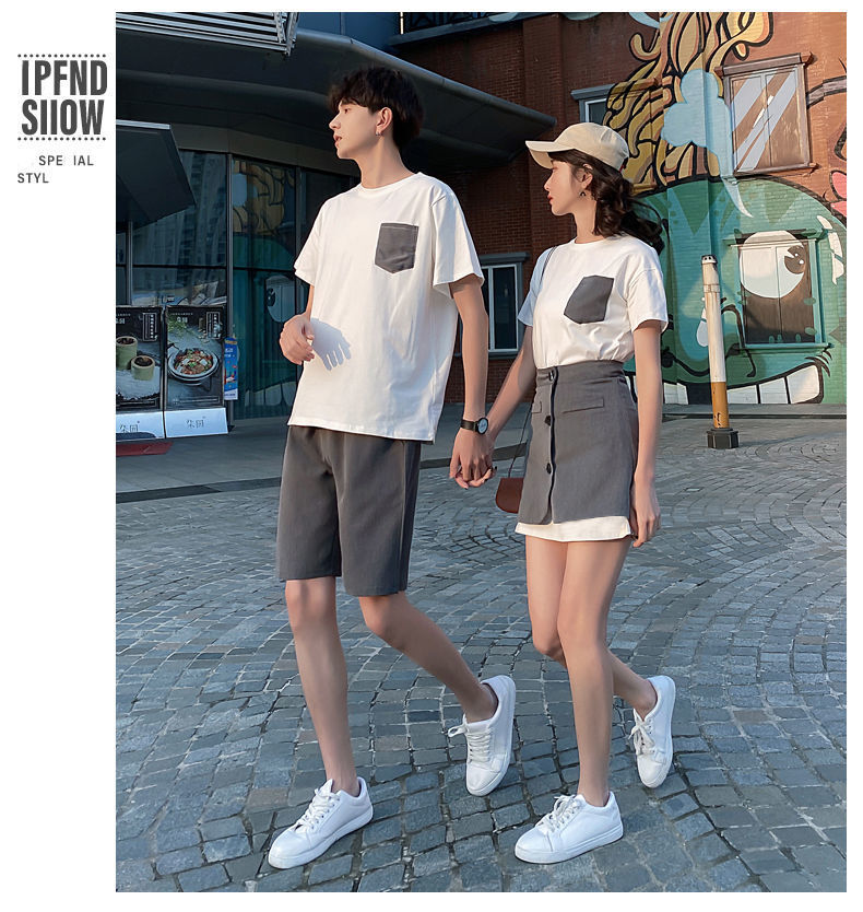 夏装情侣装新款t恤一男一女套装潮流情侣款高颜值全身装