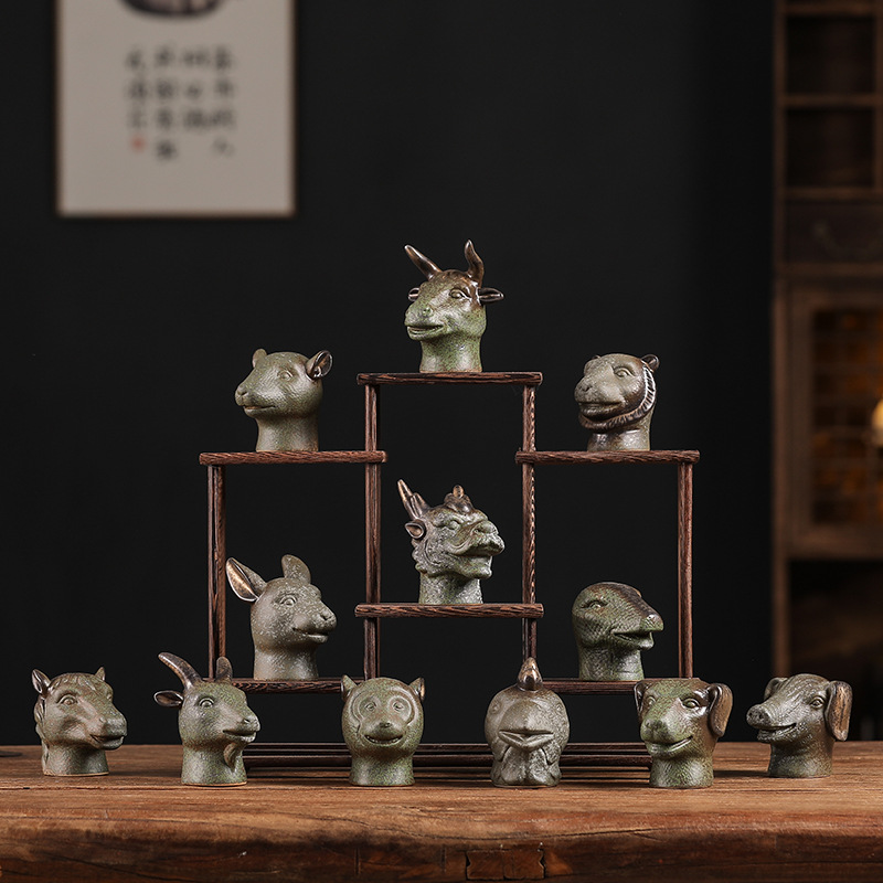 创意中式仿古青铜圆明园十二兽首十二生肖茶桌茶宠桌面装饰品摆件