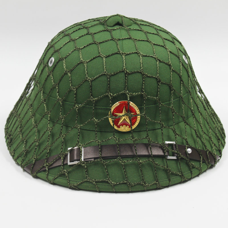 越南绿帽迷彩帽头盔带网帽表演道具盔式太阳帽遮阳帽户外运动帽