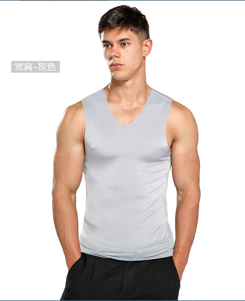 子丹保罗 夏季新男士冰丝背心潮宽肩圆领修身男打底衫运动批发