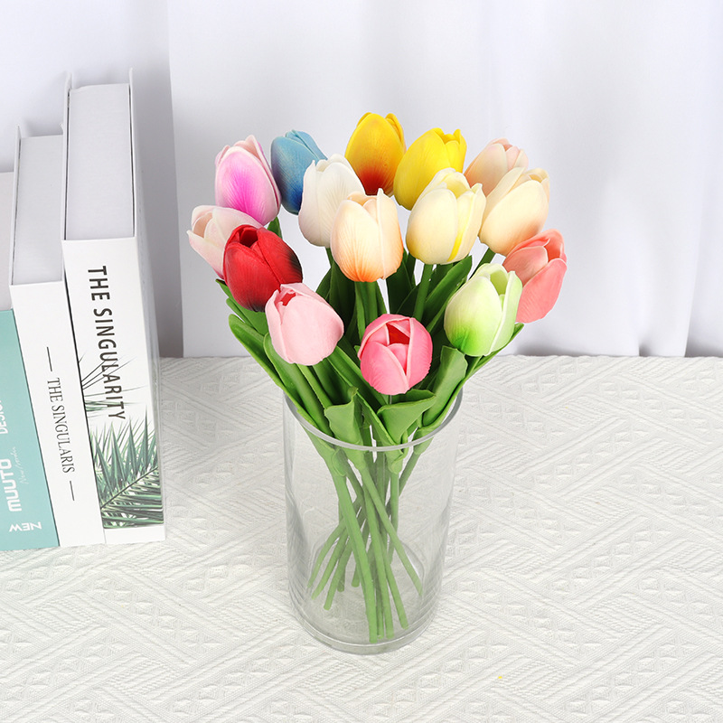 Pu Mini Artificial Tulip Fake Flower Nordic Style Home Hotel Wedding Hall Decoration Cross-Border Hot Selling Artificial Flower