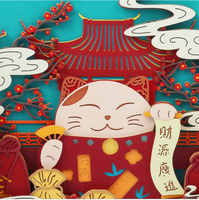 2021牛年礼品卡通招财猫3d便签本定制 3d纸雕彩色便签纸实用礼物