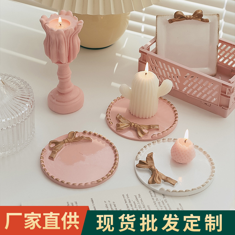 In Stock Wholesale Ins Candle Pad Base Home Storage Photographic Ornaments Retro round Tray Small Candle Candlestick