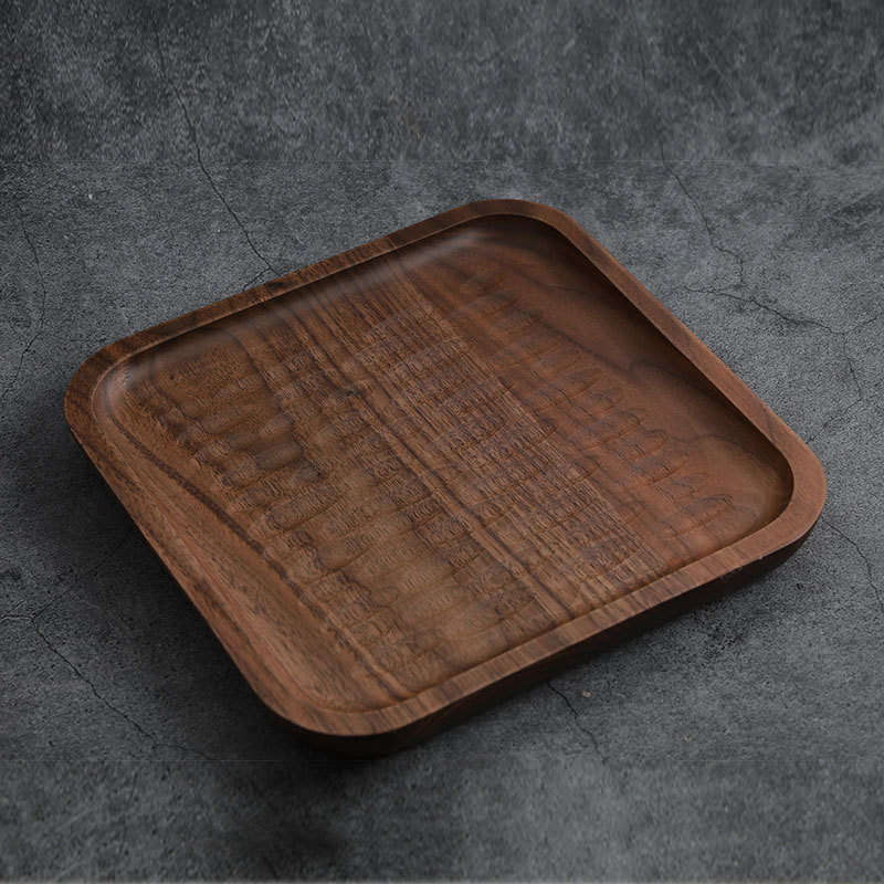 榛宝木品 黑胡桃木盘子创意实木圆盘 圆形干果盘现货批发量大优惠