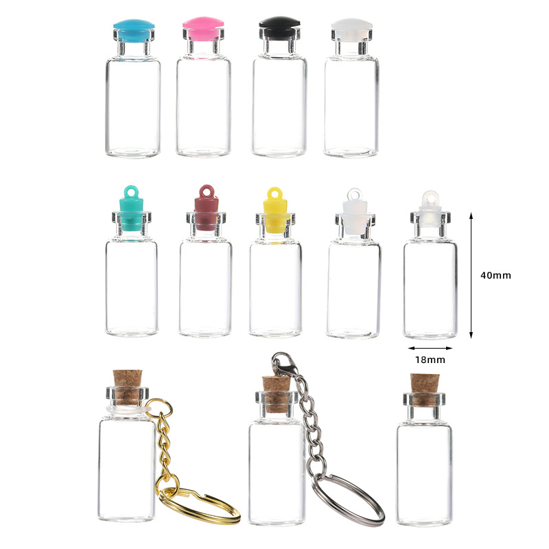 Temu优选5ml漂流瓶透明许愿瓶18x40mini钥匙扣装饰挂瓶家居收纳瓶