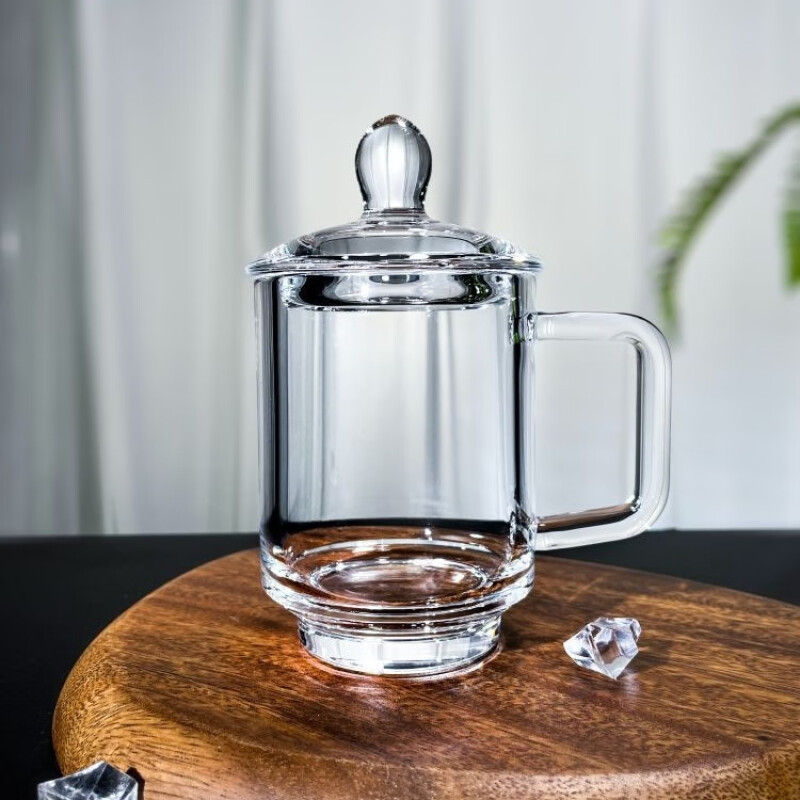 安享原矿水晶杯复古办公杯带把手泡茶杯家用送礼手工带盖 300毫升