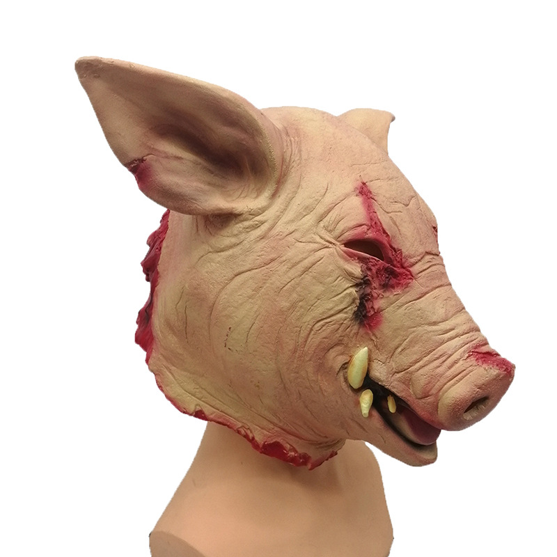 万圣节恐怖猪头面具乳胶动物道具电锯惊魂猪头人头套派对装扮道具