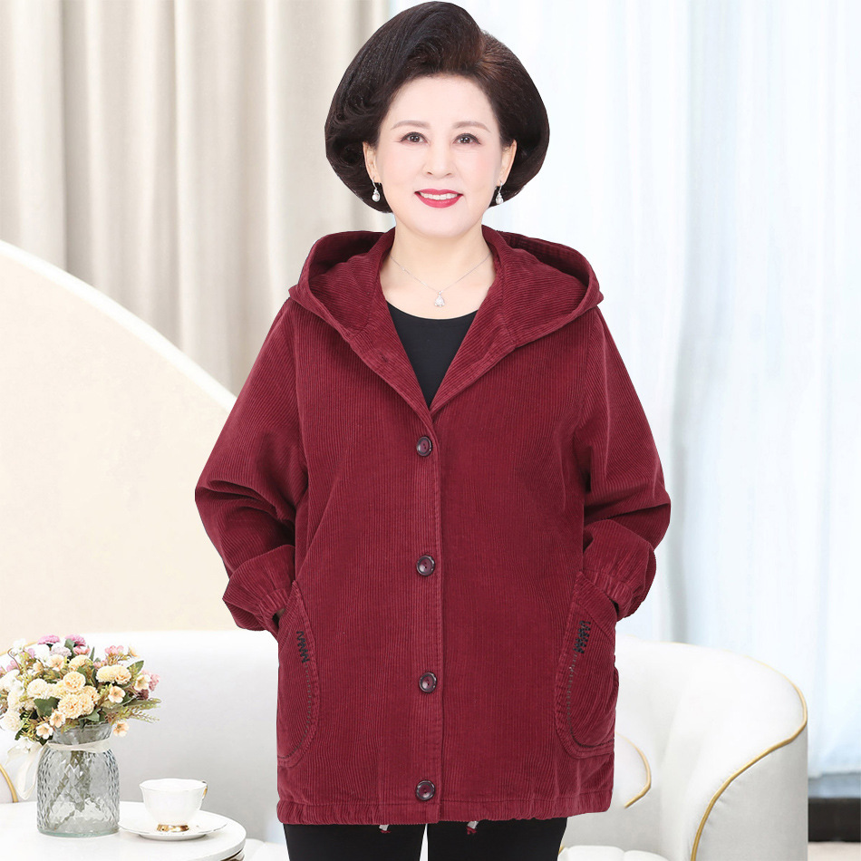 200斤妈妈装春秋条绒外套加肥加大中老年女装胖太太奶奶宽松夹克