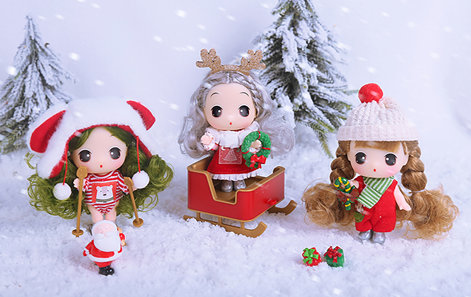 冬己娃娃新品fde0917圣诞款娃娃9cm小公仔可爱送女友礼物卡通人物