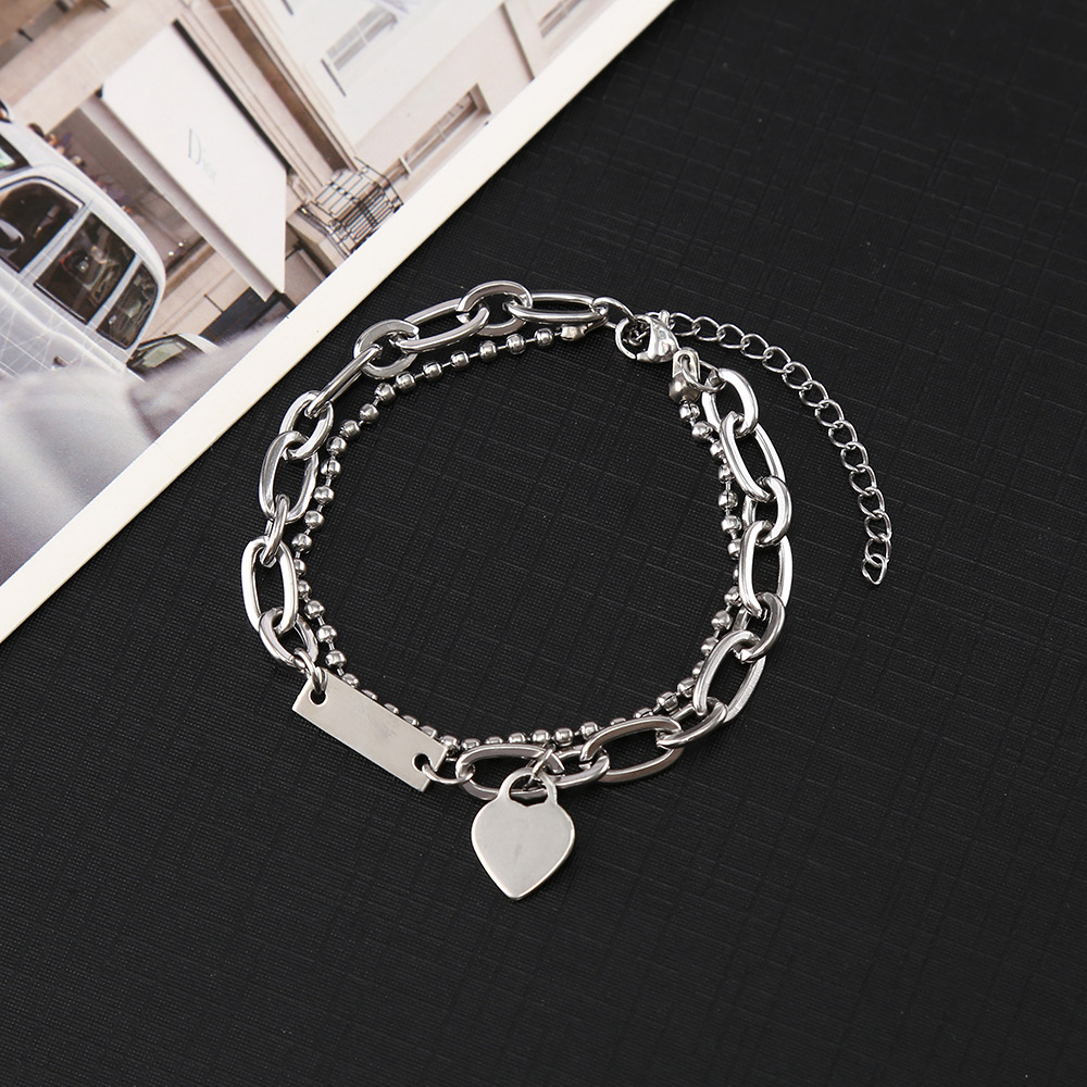 INS Fashion Sweet Cool Titanium Steel Bracelet New Love Pendant Couple Bracelet Trend Street Snap Accessories Factory Wholesale