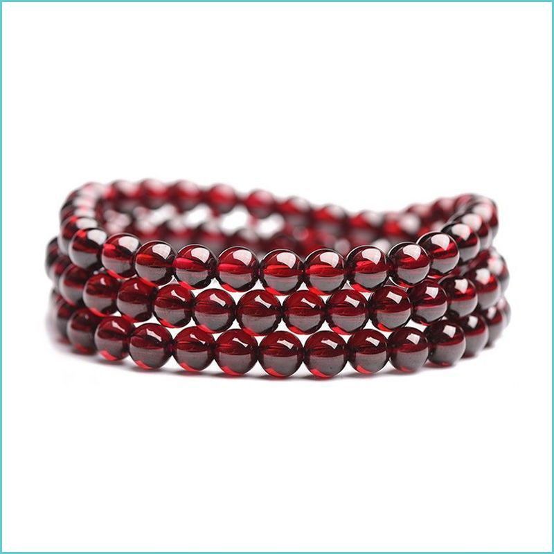 Burgundy Garnet Beaded 3-Ring Winding Bracelet Ethnic Style Elegant Halter Prayer Beads Beads Men and Women 6mm