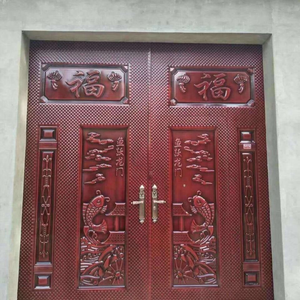 农村大铁门烤漆铁门庭院大门双开门仿铜拉丝大门进院大门乡村大门