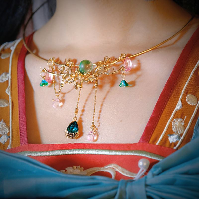 唐风流苏璎珞项圈古风汉服项链配饰古装坦领马面裙明制软璎珞颈饰