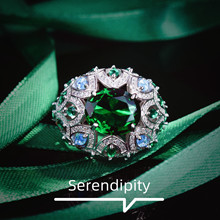 高定珠宝设计师款万物生王之荣耀奢华微镶满钻祖母绿开口彩宝戒指