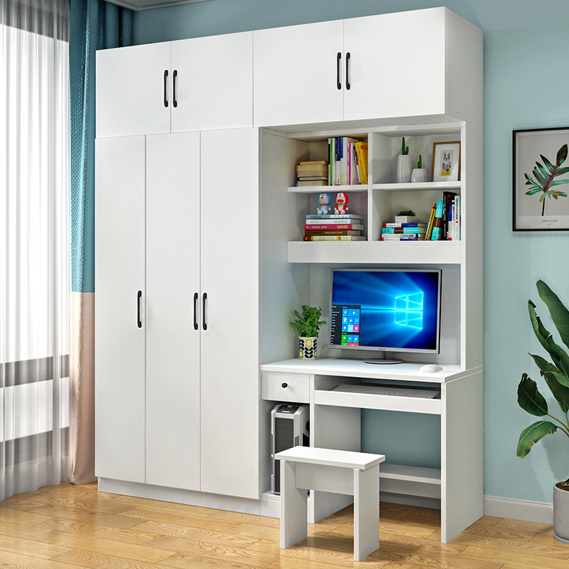 电脑桌带衣柜书桌连体柜一体小户型儿童家用写字桌多功能书架书柜