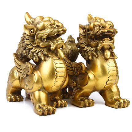 貔貅摆件一对大号麒麟摆设工艺品新房家居风水饰品玉石皮休装饰品