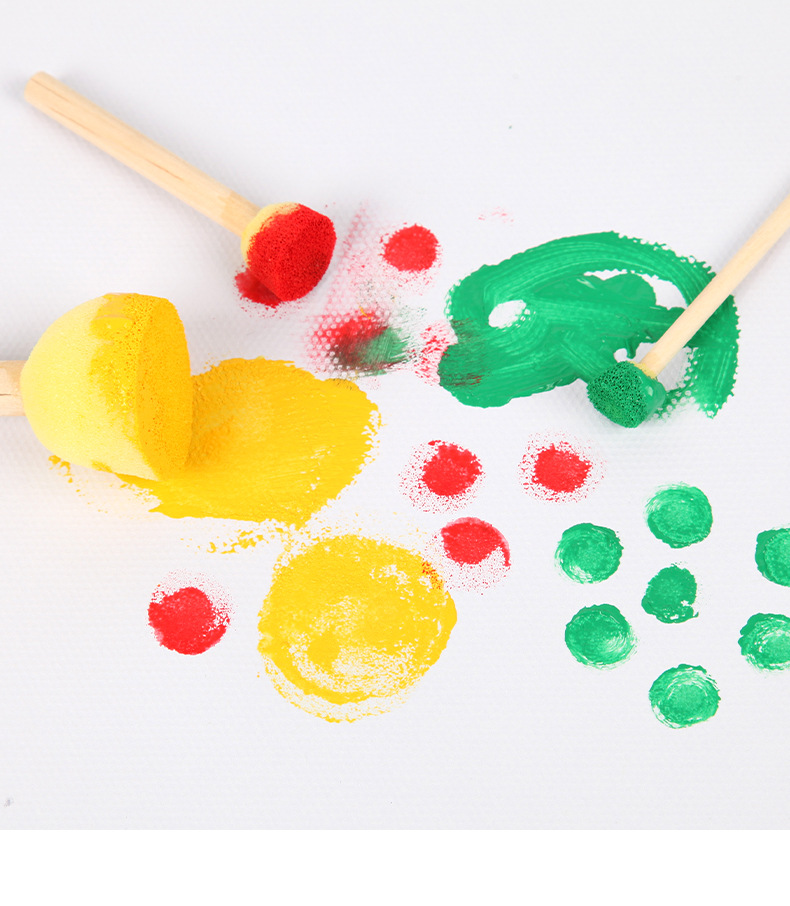 儿童绘画圆形海绵印章刷5件套木质海绵刷幼儿园diy涂鸦工具绘画刷