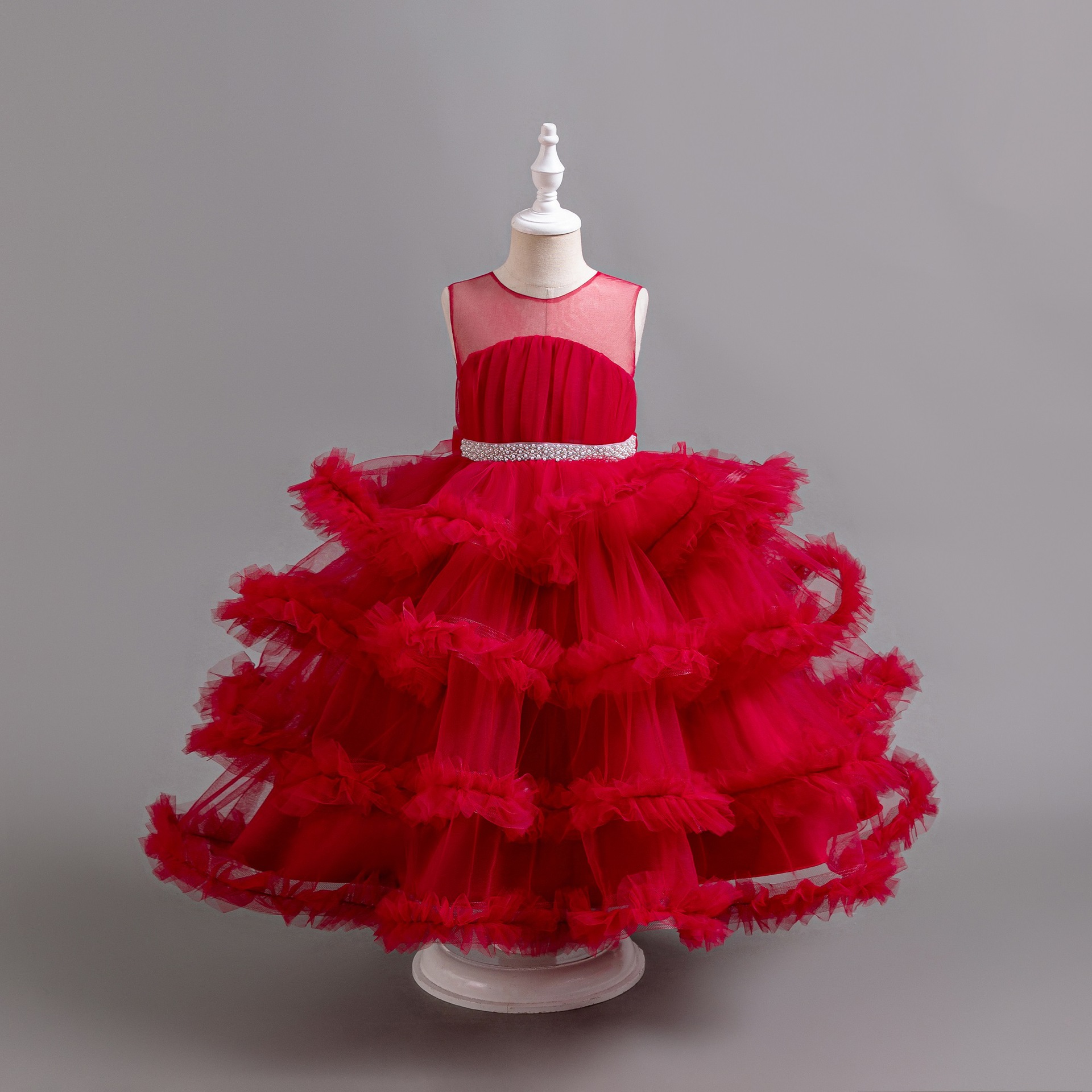 外贸女童无袖蛋糕公主裙夏季儿童高级感走秀钢琴演出主持人晚礼服